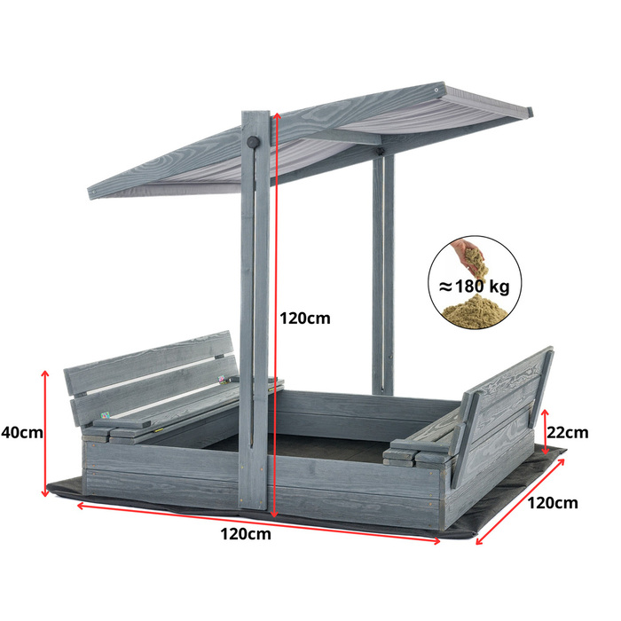 Sandlåda m/tak Grå 120 x 120 cm Nordic Play